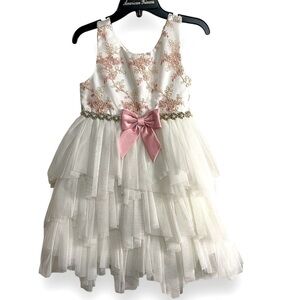 AMERICAN Princess Pink Embroidered Floral Tulle Party Formal Dress Girls 4T